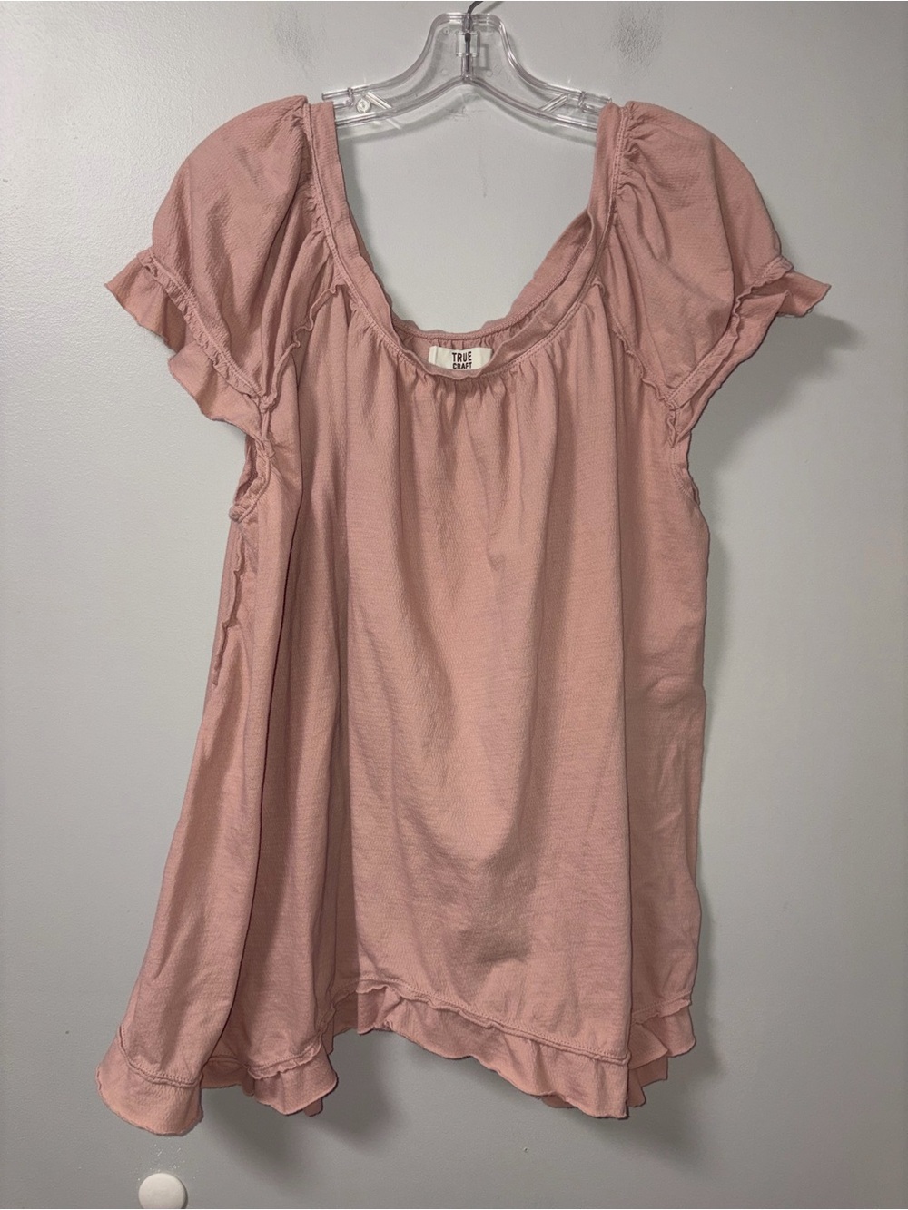 True Craft Pink Ruffle Flowy Short Sleeve Top Boho Peasant Women’s 2X